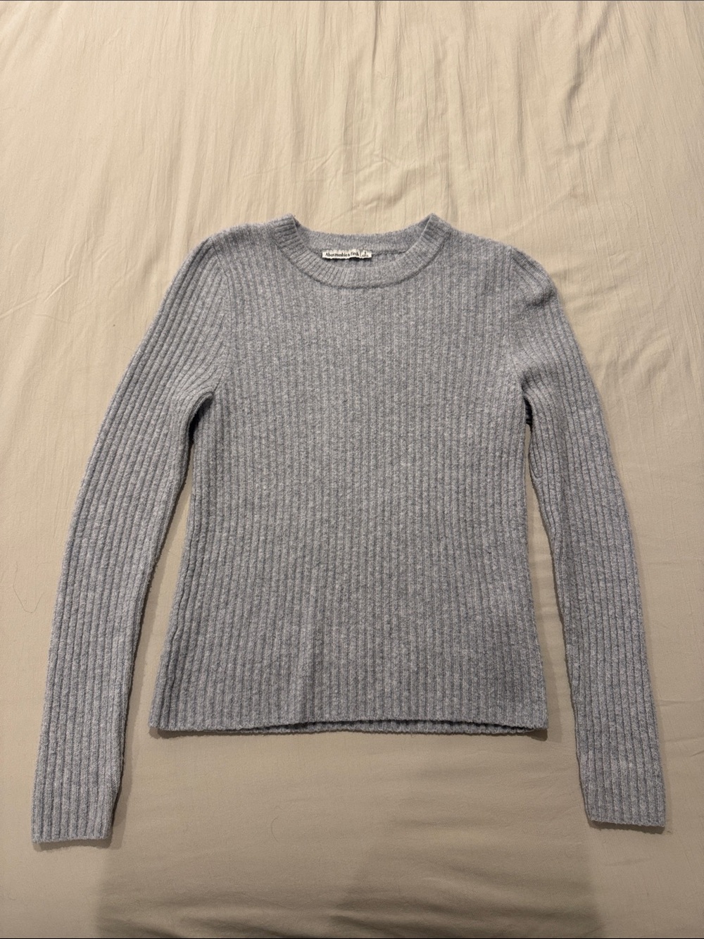 Abercrombie & Fitch Light Gray Ribbed Crewneck Sweater